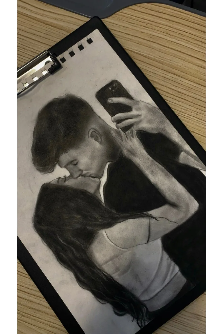 Expressive graphite portrait drawing by Vanessa.
